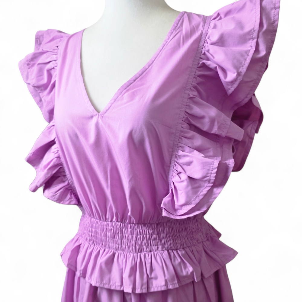 Entro Lavender V-Neck Top with Ruffles - Picture 4 of 11